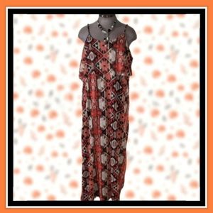 TIE BACK ☆ TRIBAL PRINT FLOUNCE RUFFLE BUST ☆  MAXI~DRESS ☆ NWT
